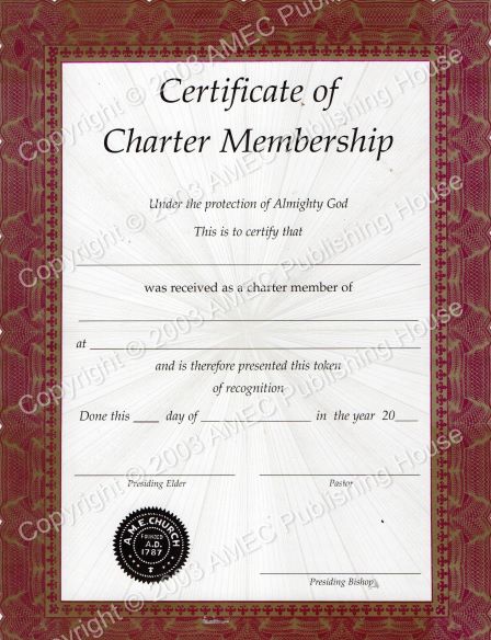 AME Certificate of Charter Membership Spirit Filled Christian Bookstore AME Certificate of Charter Membership Spirit Filled Christian Bookstore