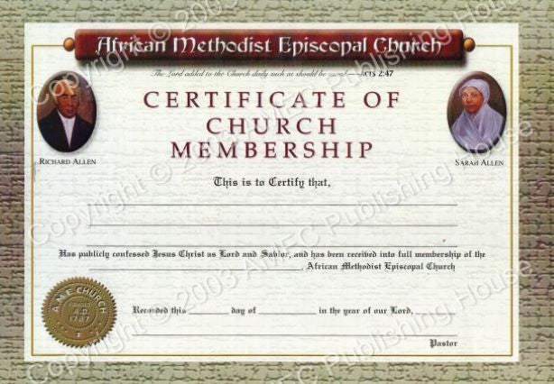 AME Certificate of Church Membership Spirit Filled Christian Bookstore AME Certificate of Church Membership Spirit Filled Christian Bookstore