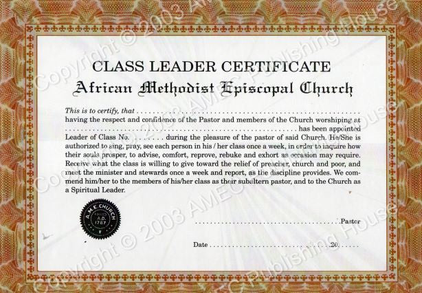AME Class Leader Certificate Spirit Filled Christian Bookstore AME Class Leader Certificate Spirit Filled Christian Bookstore