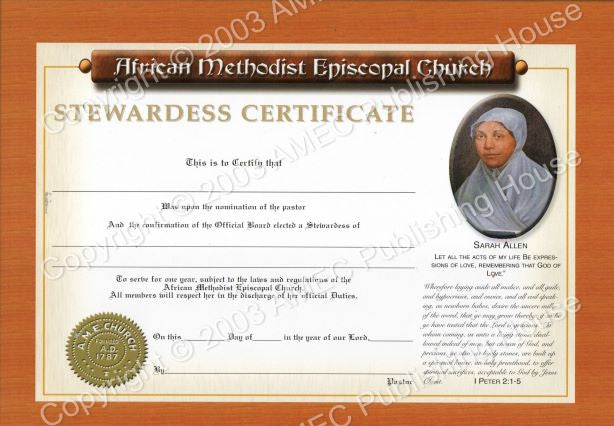 AME Stewardess Certificate Spirit Filled Christian Bookstore AME Stewardess Certificate Spirit Filled Christian Bookstore