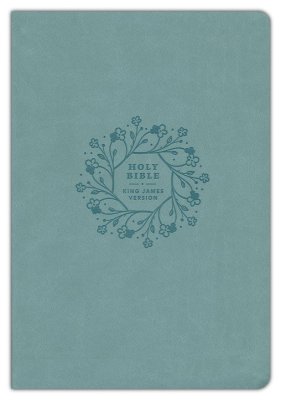 KJV Large Print Thinline Reference Bible, Teal Floral Wreath Leather Touch
