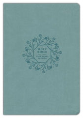 KJV Large Print Thinline Reference Bible, Teal Floral Wreath Leather Touch