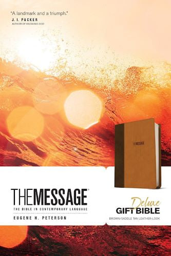 The Message Deluxe Gift Bible, Brown & Saddle Tan Leather Touch