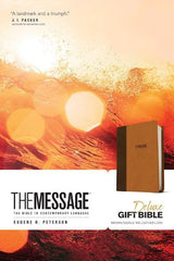 The Message Deluxe Gift Bible, Brown & Saddle Tan Leather Touch