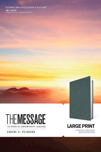 The Message Large Print Deluxe Bible, Charcoal Linen Cross Hardcover