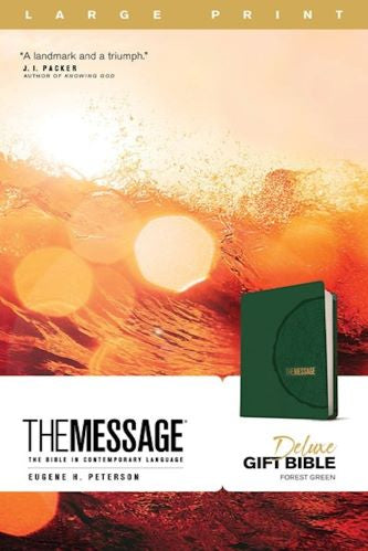 The Message Large Print Deluxe Gift Bible, Forest Green Leather Touch