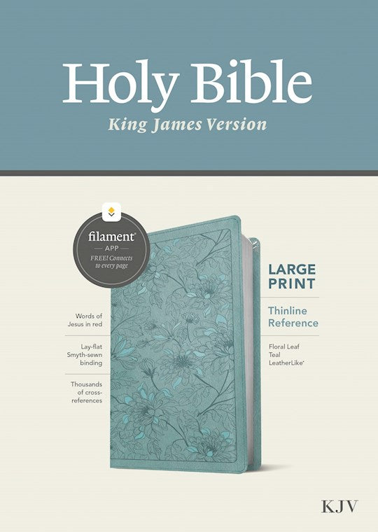 KJV Large Print Thinline Reference Bible, Floral Leaf Teal Leather Like