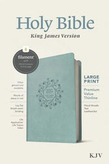 KJV Large Print Thinline Reference Bible, Teal Floral Wreath Leather Touch