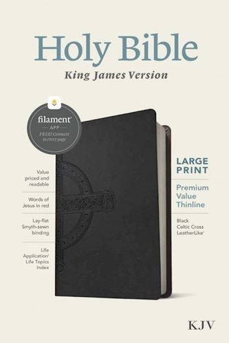 KJV Large Print Thinline Reference Bible, Black Celtic Cross Leather Touch