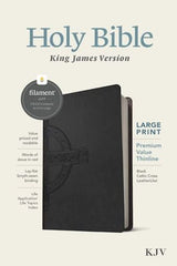 KJV Large Print Thinline Reference Bible, Black Celtic Cross Leather Touch