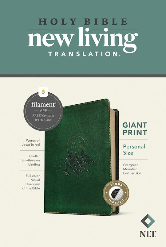 NLT Personal Size Giant Print Bible, Evergreen Mountain Leather Like, Indexed