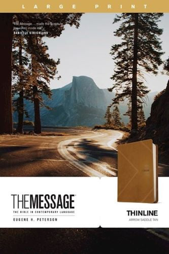 The Message Large Print Thinline Bible, Arrow Saddle Tan Leather Touch