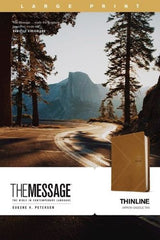 The Message Large Print Thinline Bible, Arrow Saddle Tan Leather Touch