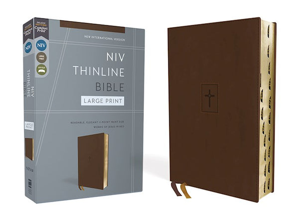NIV Large Print, Indexed Thinline Bible, Brown Leathersoft