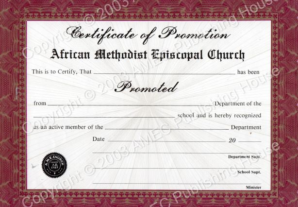 AME Certificate Of Promotion Spirit Filled Christian Bookstore AME Certificate Of Promotion Spirit Filled Christian Bookstore