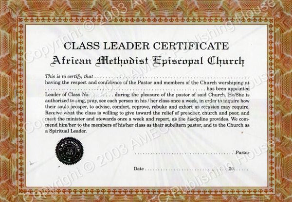 AME Class Leader Certificate