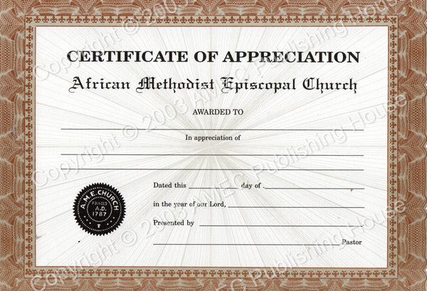 AME Certificate Of Appreciation