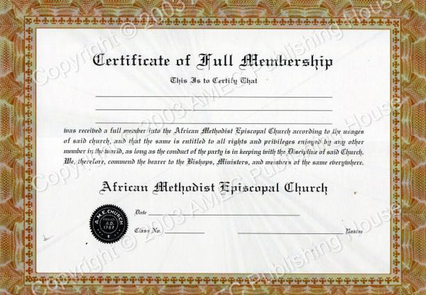 AME Certificate of Church Membership Spirit Filled Christian Bookstore AME Certificate of Church Membership Spirit Filled Christian Bookstore